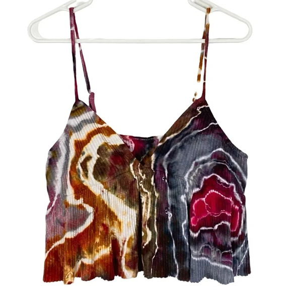 Handmade Babydoll Geode Tie Dye Tank Top Tee Womens Large XL Ribbed Knit Grey - Picture 2 of 12